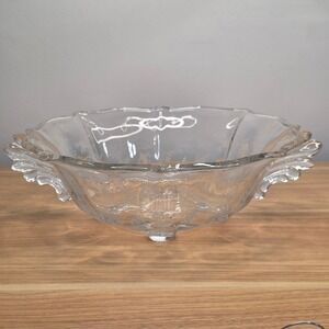 Vintage Fostoria Chintz Etched Handled 4 Toed Bowl Baroque Shape‎ Blown Glass